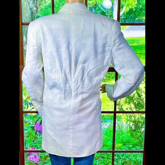 ▪️VTG▪️HARVE BENARD▪️1980's White Color Block Paneled Linen Blazer Jacket - Picture 2 of 10